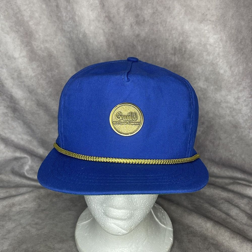Vintage BTS Guild Mortgage Hat Trucker Cap Strapback Leather Blue Metal Logo